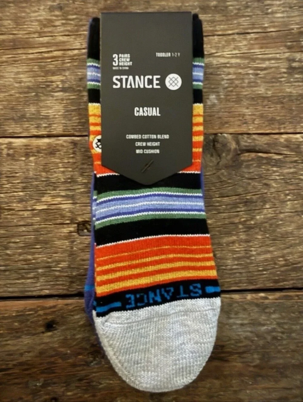 NWT Kid's Rockford Stance 3-Pack Crew Socks - Black, Blue & Gray
